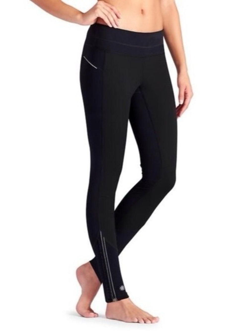 Athleta Wind Warrior Tight Leggings XS Black Wind Resistant Zip Ankle Running